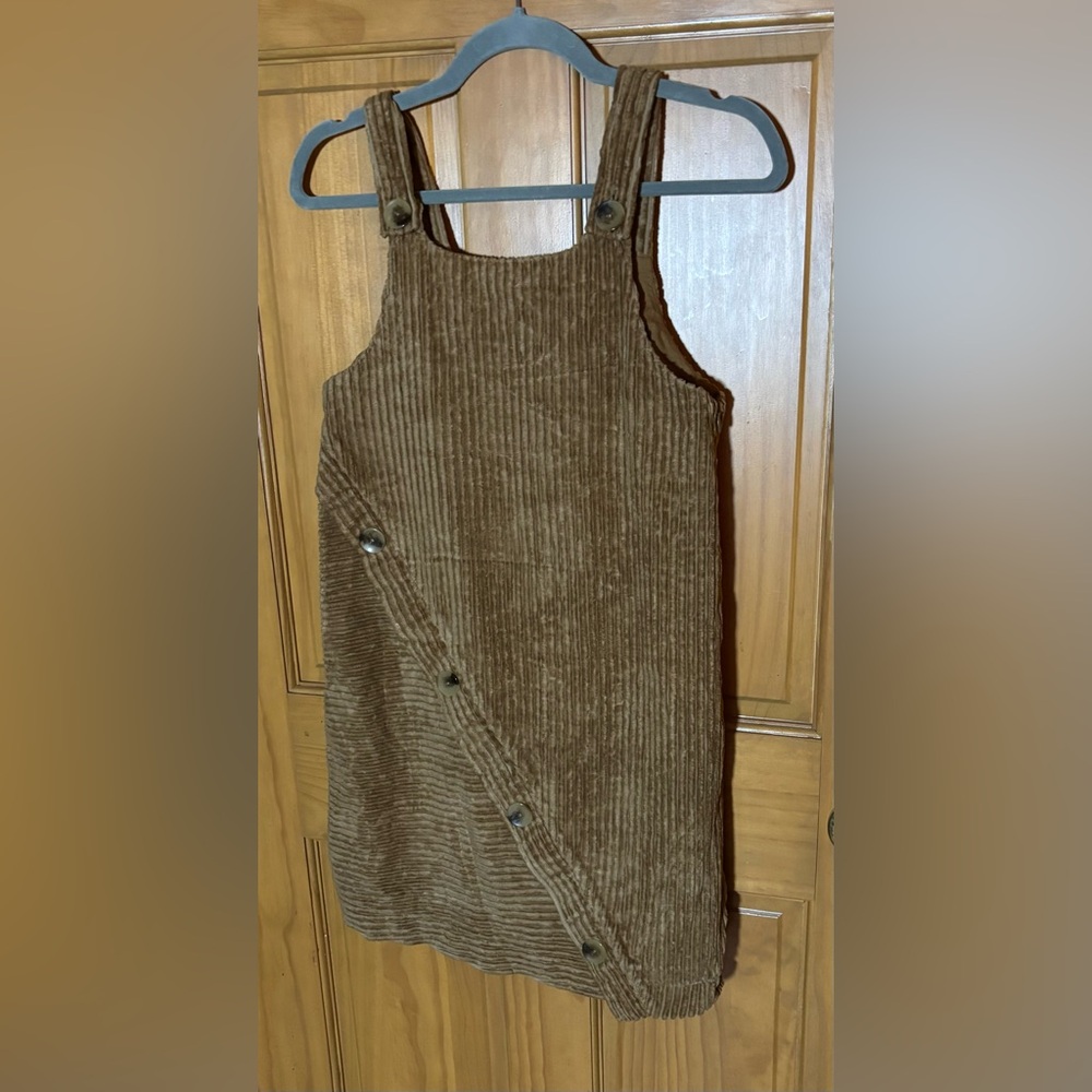 Zara Girls Cotton Corduroy Asymmetric Pinafore/Jumper Dress Camel Color Sz 13-14